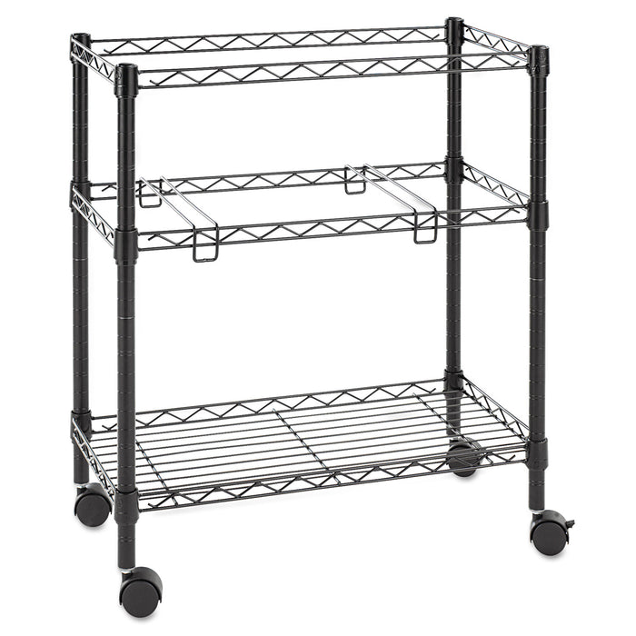 Two-Tier File Cart for Front-to-Back + Side-to-Side Filing, Metal, 1 Shelf, 3 Bins, 26" x 14" x 29.5", Black