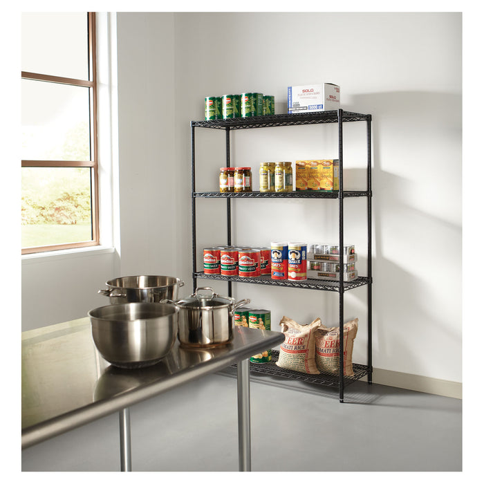 NSF Certified Industrial Four-Shelf Wire Shelving Kit, 48w x 18d x 72h, Black