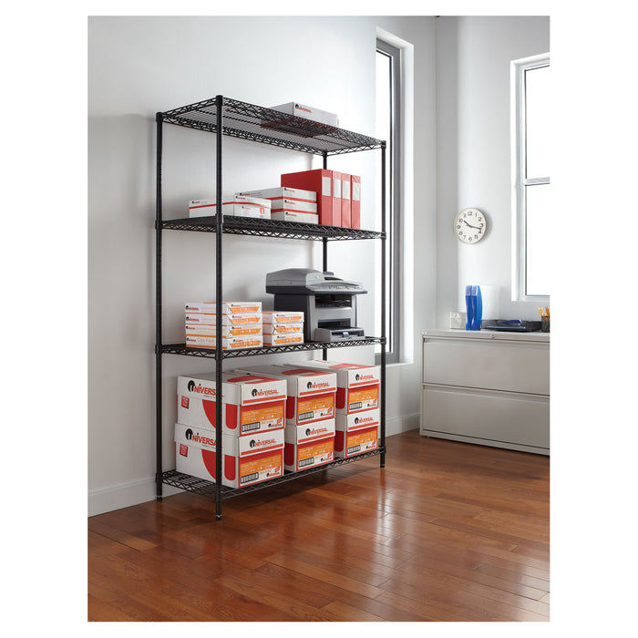 NSF Certified Industrial Four-Shelf Wire Shelving Kit, 48w x 18d x 72h, Black