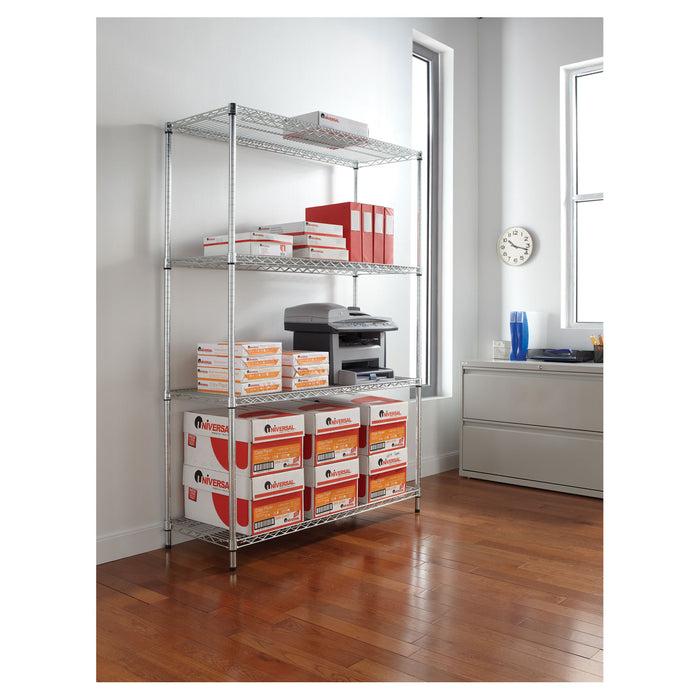 NSF Certified Industrial Four-Shelf Wire Shelving Kit, 48w x 18d x 72h, Silver