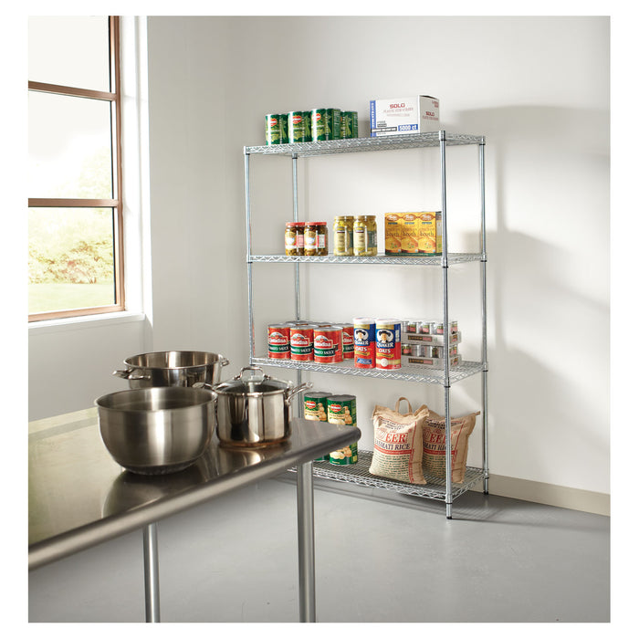 NSF Certified Industrial Four-Shelf Wire Shelving Kit, 48w x 18d x 72h, Silver