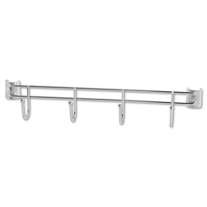 Hook Bars For Wire Shelving, Four Hooks, 18" Deep, Silver, 2 Bars/Pack