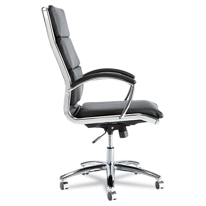 Alera Neratoli High-Back Slim Profile Chair, Faux Leather, 275 lb Cap, 17.32" to 21.25" Seat Height, Black Seat/Back, Chrome