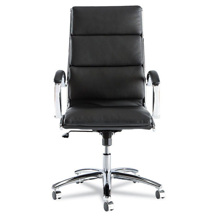 Alera Neratoli High-Back Slim Profile Chair, Faux Leather, 275 lb Cap, 17.32" to 21.25" Seat Height, Black Seat/Back, Chrome