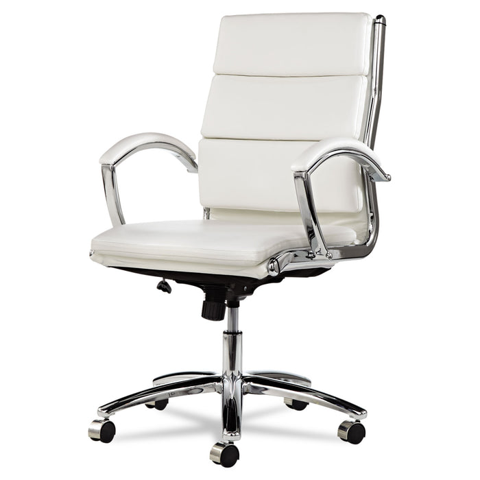 Alera Neratoli Mid-Back Slim Profile Chair, Faux Leather, Up to 275 lb, 18.3" to 21.85" Seat Height, White Seat/Back, Chrome