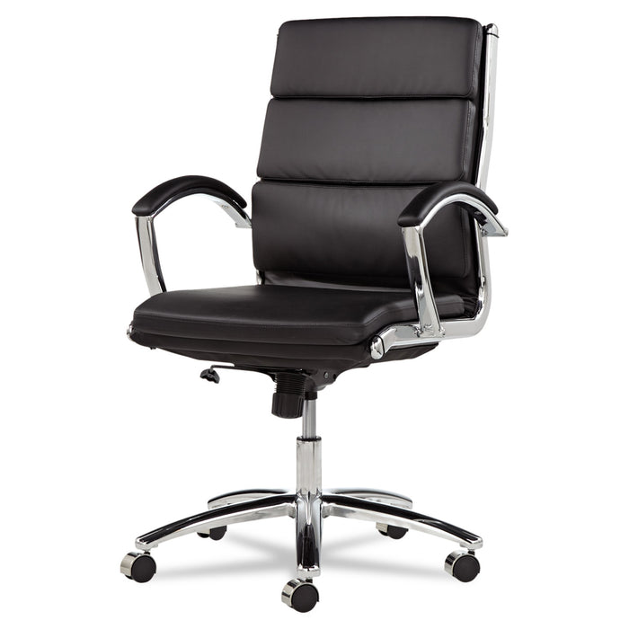 Alera Neratoli Mid-Back Slim Profile Chair, Faux Leather, Supports Up to 275 lb, Black Seat/Back, Chrome Base