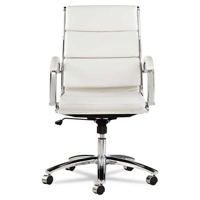 Alera Neratoli Mid-Back Slim Profile Chair, Faux Leather, Up to 275 lb, 18.3" to 21.85" Seat Height, White Seat/Back, Chrome