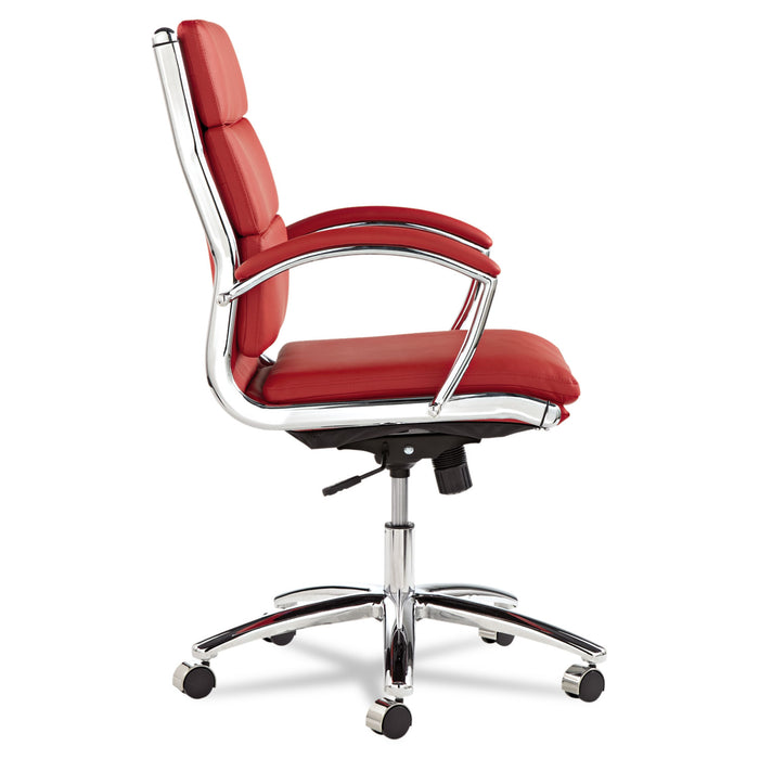 Alera Neratoli Mid-Back Slim Profile Chair, Faux Leather, Supports Up to 275 lb, Red Seat/Back, Chrome Base