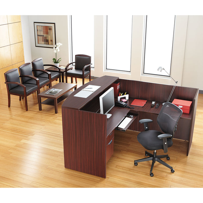 Alera Valencia Series Reception Desk with Transaction Counter, 71" x 35.5" x 29.5" to 42.5", Mahogany