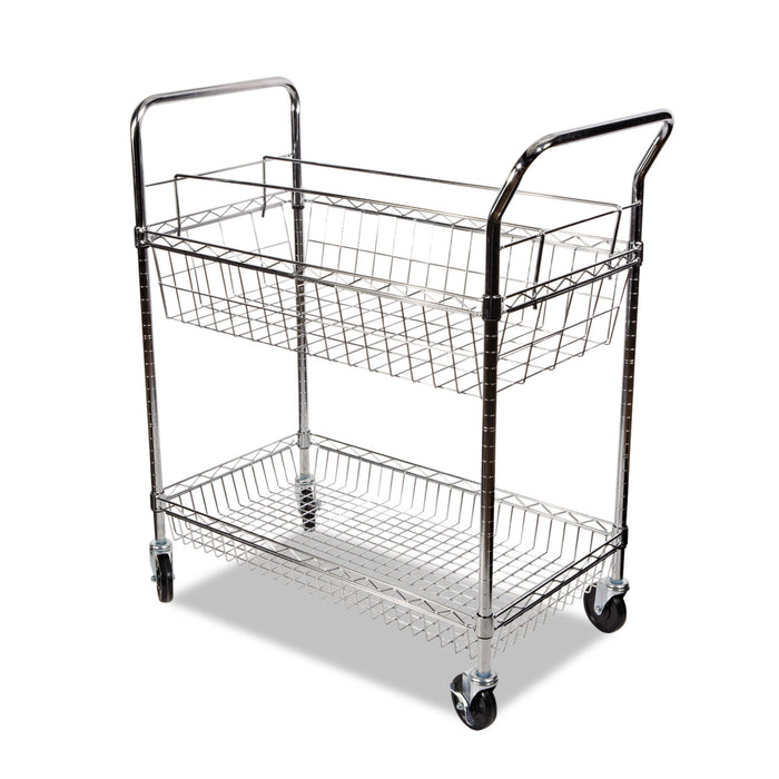 Carry-all Mail Cart, Metal, 1 Shelf, 1 Bin, 34.88" x 18" x 39.5", Silver