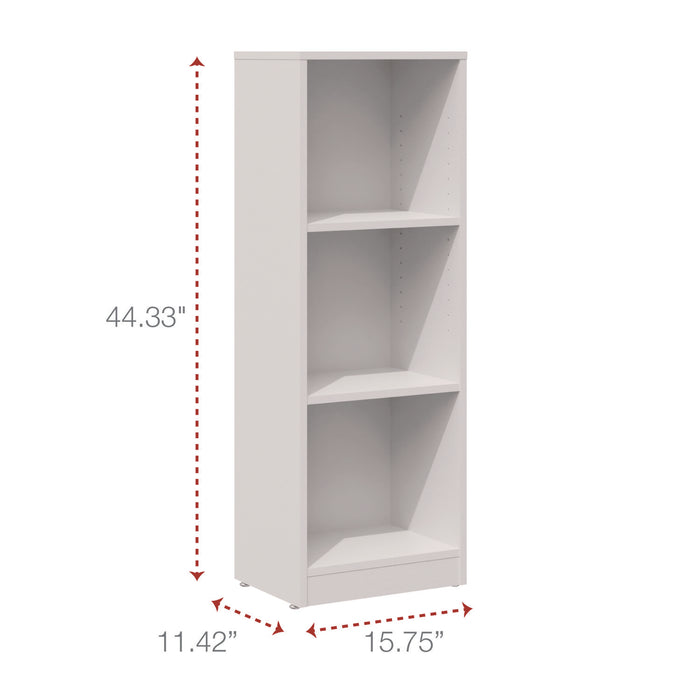 Three-Shelf Narrow-Footprint Bookcase, 15.75" x 11.42" x 44.33", White