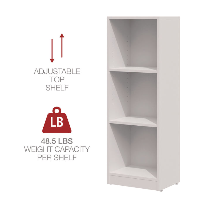 Three-Shelf Narrow-Footprint Bookcase, 15.75" x 11.42" x 44.33", White