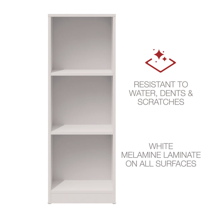 Three-Shelf Narrow-Footprint Bookcase, 15.75" x 11.42" x 44.33", White