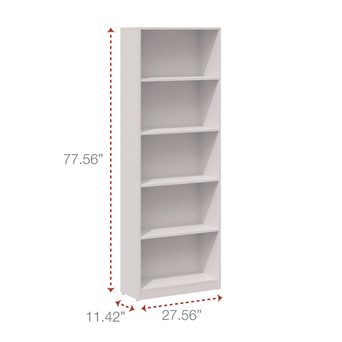 Five-Shelf Bookcase, 27.56" x 11.42" x 77.56", White