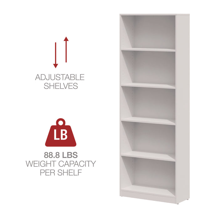 Five-Shelf Bookcase, 27.56" x 11.42" x 77.56", White