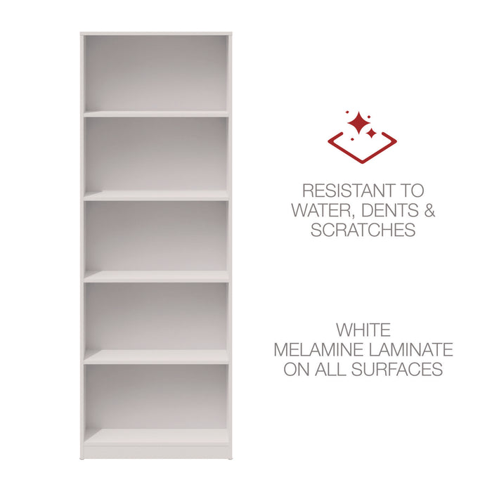 Five-Shelf Bookcase, 27.56" x 11.42" x 77.56", White