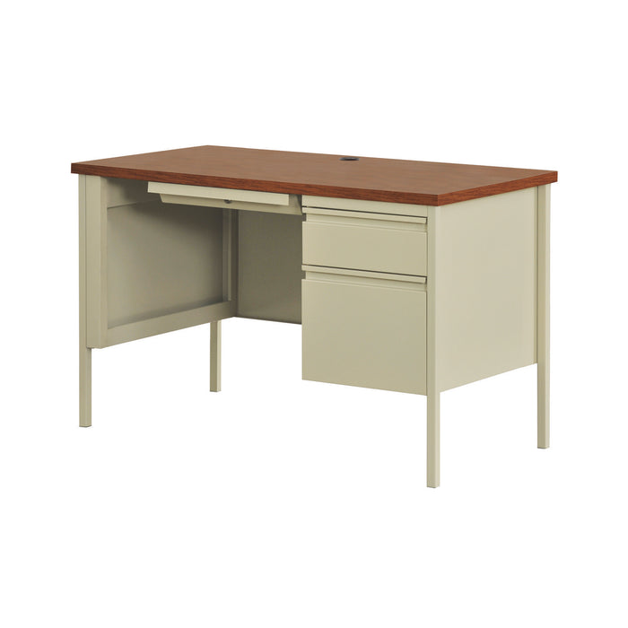 Single Pedestal Steel Desk, 45" x 24" x 29.5", Cherry/Putty