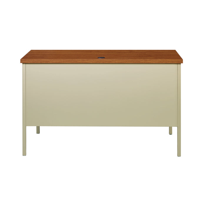 Single Pedestal Steel Desk, 45" x 24" x 29.5", Cherry/Putty