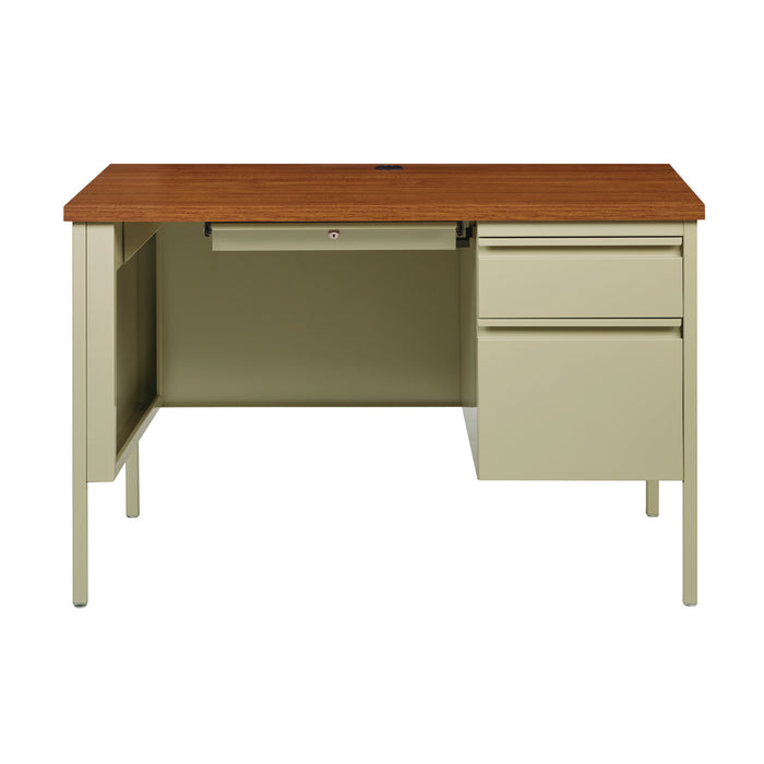 Single Pedestal Steel Desk, 45" x 24" x 29.5", Cherry/Putty