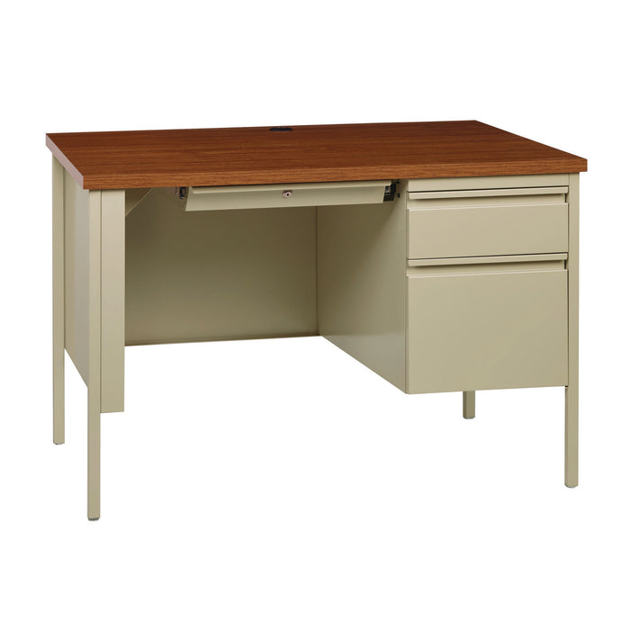 Single Pedestal Steel Desk, 45" x 24" x 29.5", Cherry/Putty