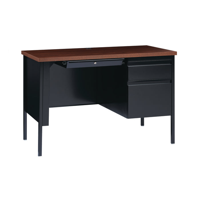 Single Pedestal Steel Desk, 45.5" x 24" x 29.5", Mocha/Black, Black Legs