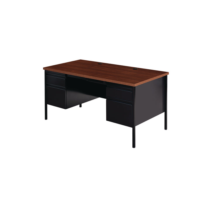 Double Pedestal Steel Desk, 60" x 30" x 29.5", Mocha/Black, Black Legs