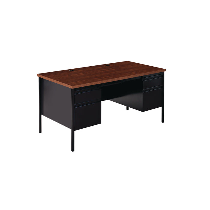 Double Pedestal Steel Desk, 60" x 30" x 29.5", Mocha/Black, Black Legs