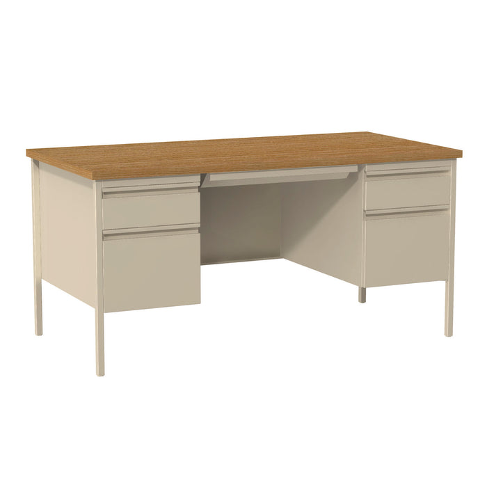 Double Pedestal Steel Desk, 60" x 30" x 29.5", Cherry/Putty, Putty Legs