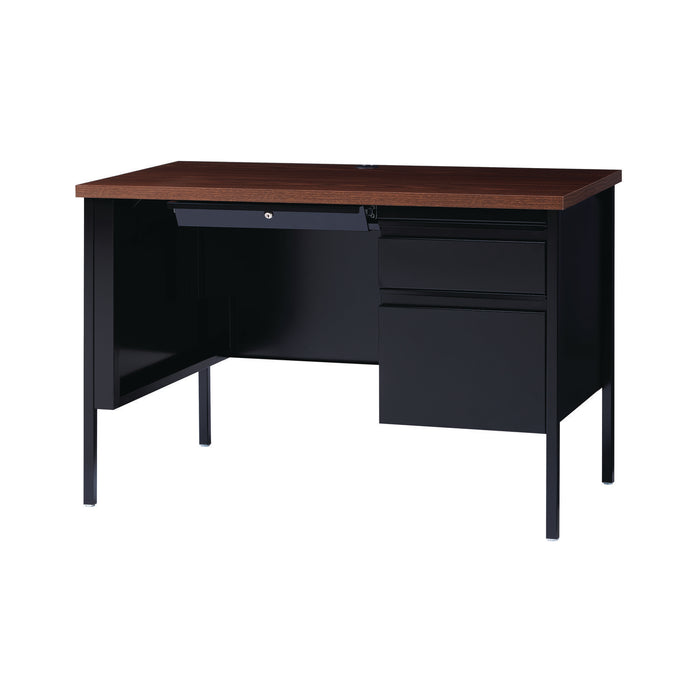 Single Pedestal Steel Desk, 45.5" x 24" x 29.5", Mocha/Black, Black Legs