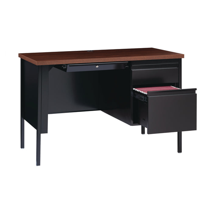 Single Pedestal Steel Desk, 45.5" x 24" x 29.5", Mocha/Black, Black Legs