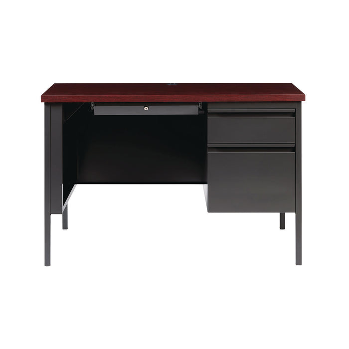 Single Pedestal Steel Desk, 45" x 24" x 29.5", Mahogany/Charcoal, Charcoal Legs