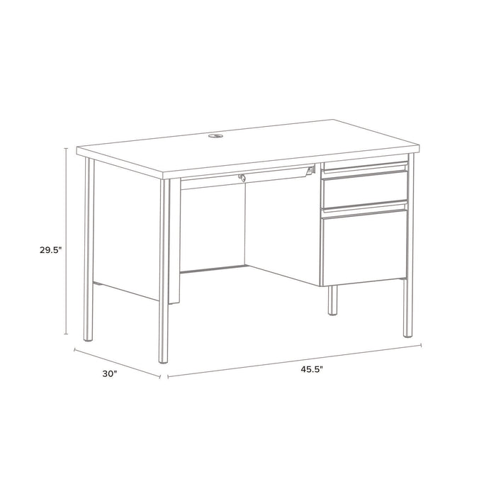 Single Pedestal Steel Desk, 45" x 24" x 29.5", Mahogany/Charcoal, Charcoal Legs