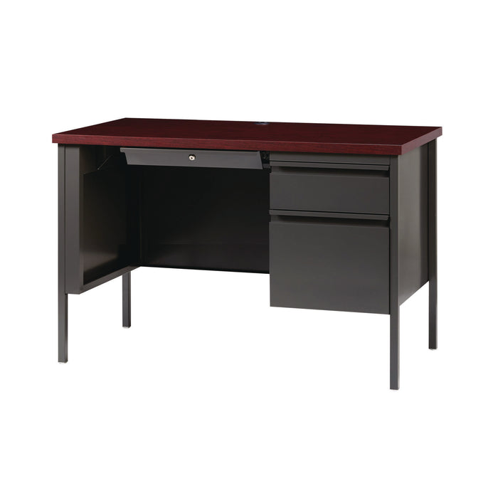 Single Pedestal Steel Desk, 45" x 24" x 29.5", Mahogany/Charcoal, Charcoal Legs