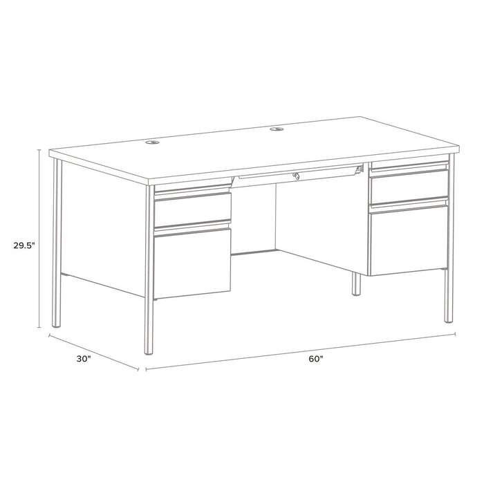 Double Pedestal Steel Desk, 60" x 30" x 29.5", Mahogany/Charcoal, Charcoal Legs