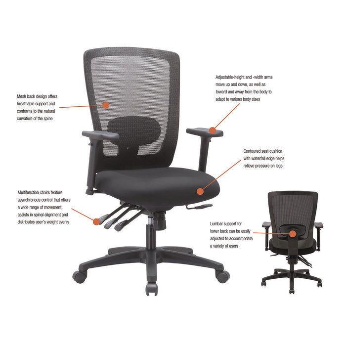 Alera Envy Series Mesh Mid-Back Multifunction Chair, Supports Up to 250 lb, 17" to 21.5" Seat Height, Black