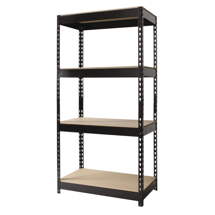 Steel Shelving with Particleboard Shelves, Four-Shelf, 30w x 16d x 60h, Steel, Black