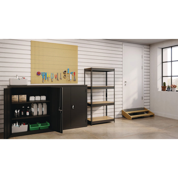 Steel Shelving with Particleboard Shelves, Four-Shelf, 30w x 16d x 60h, Steel, Black