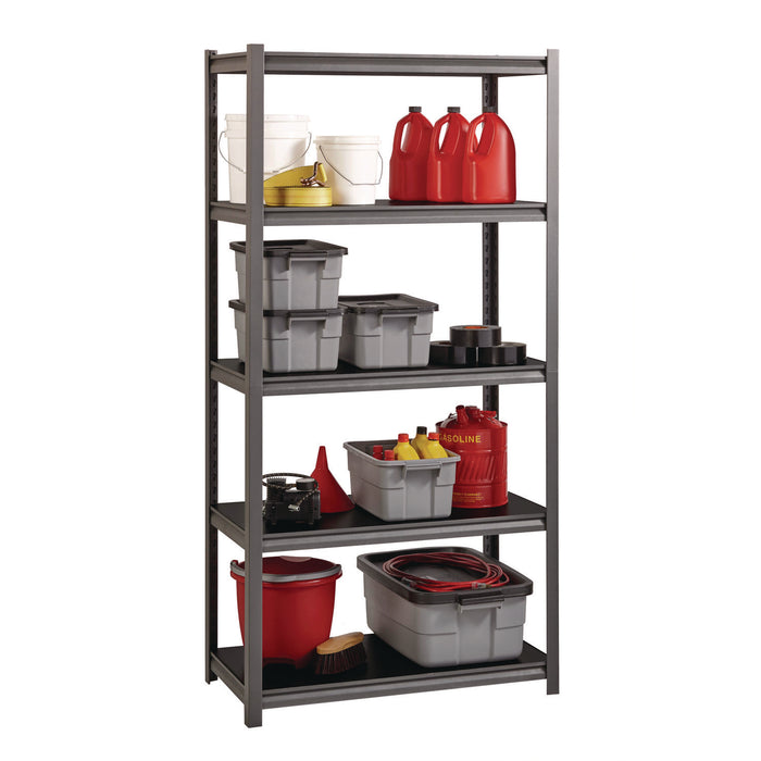 Steel Shelving Unit with Laminate Shelves, Five-Shelf, 36w x 18d x 72h, Steel, Black/Gun Metal Gray