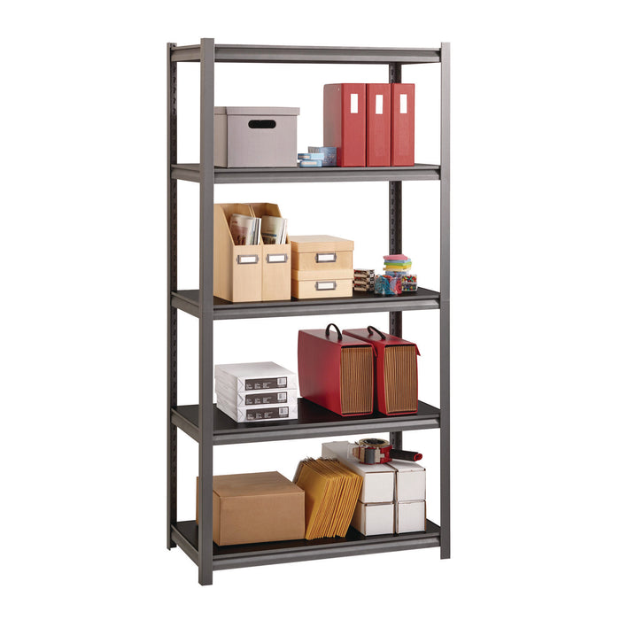 Steel Shelving Unit with Laminate Shelves, Five-Shelf, 36w x 18d x 72h, Steel, Black/Gun Metal Gray