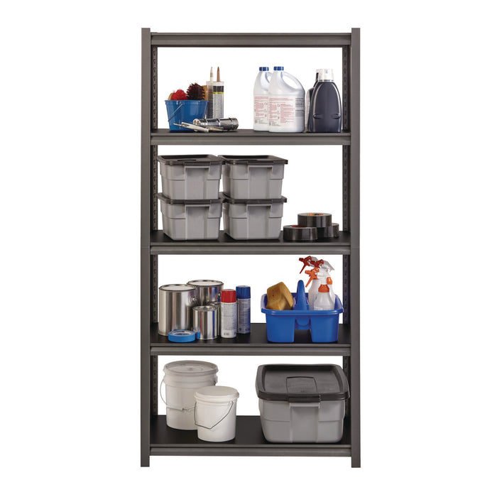 Steel Shelving Unit with Laminate Shelves, Five-Shelf, 36w x 18d x 72h, Steel, Black/Gun Metal Gray