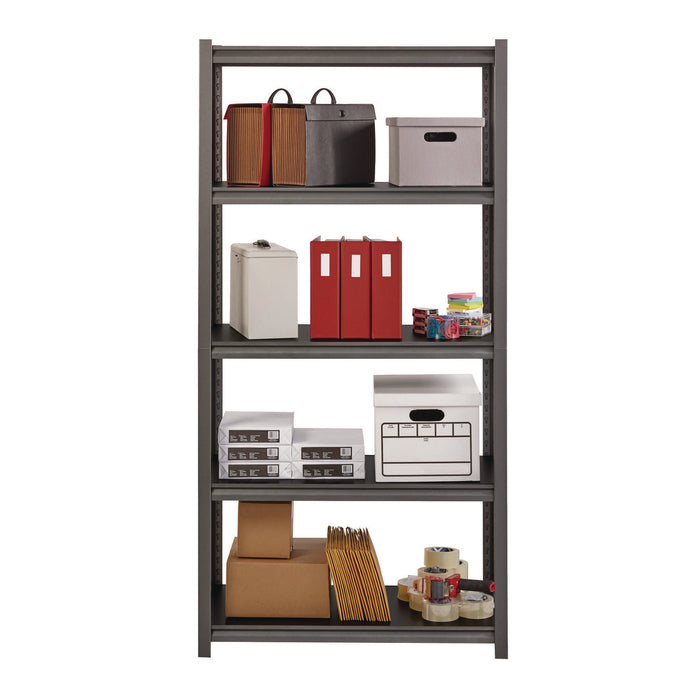 Steel Shelving Unit with Laminate Shelves, Five-Shelf, 36w x 18d x 72h, Steel, Black/Gun Metal Gray