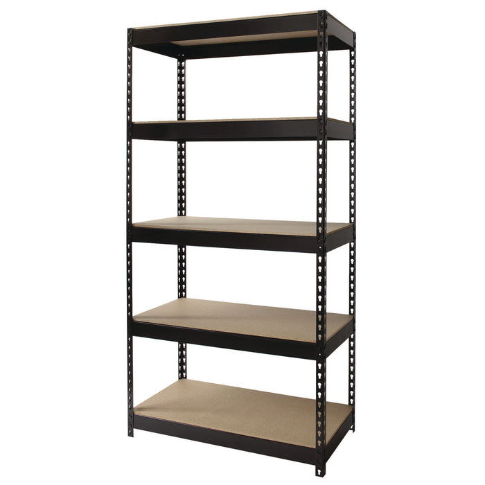 Steel Shelving with Particleboard Shelves, Five-Shelf, 36w x 18d x 72h, Steel, Black