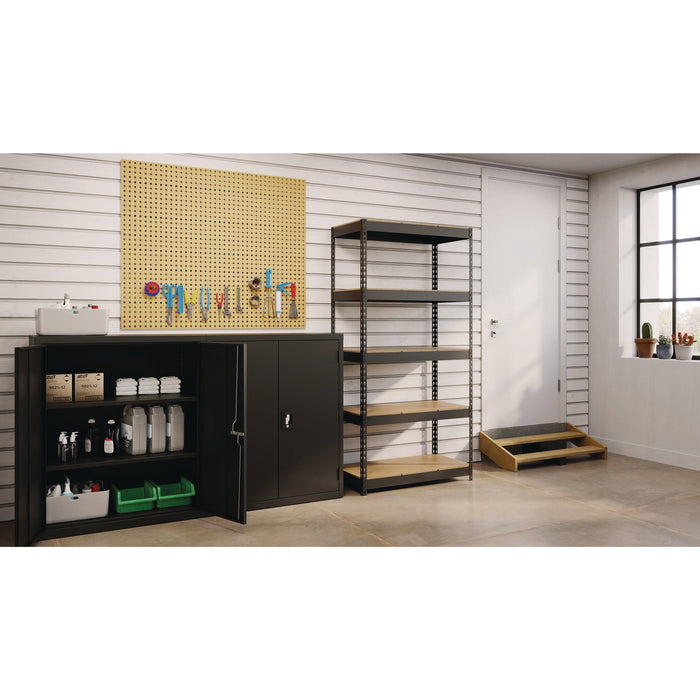 Steel Shelving with Particleboard Shelves, Five-Shelf, 36w x 18d x 72h, Steel, Black