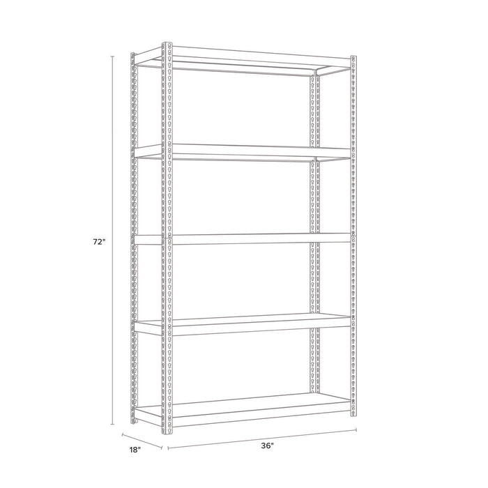 Steel Shelving with Particleboard Shelves, Five-Shelf, 36w x 18d x 72h, Steel, Black