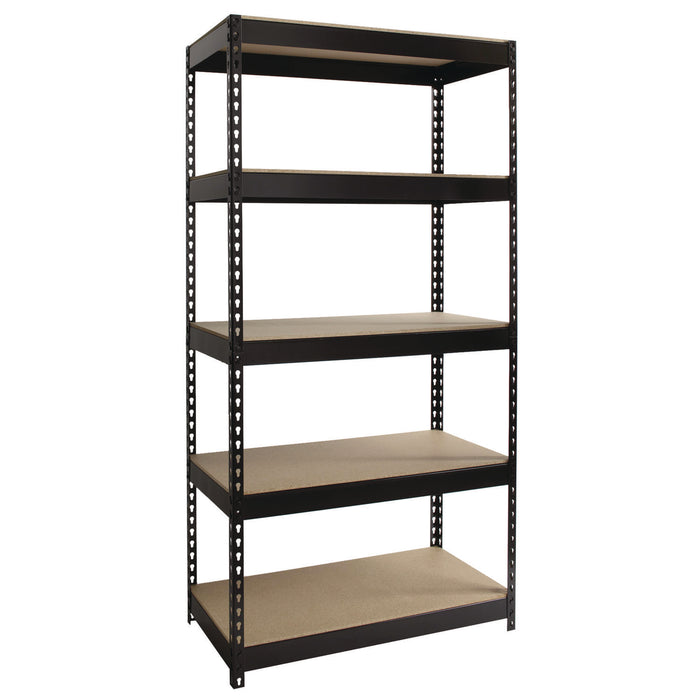 Steel Shelving with Particleboard Shelves, Five-Shelf, 36w x 18d x 72h, Steel, Black