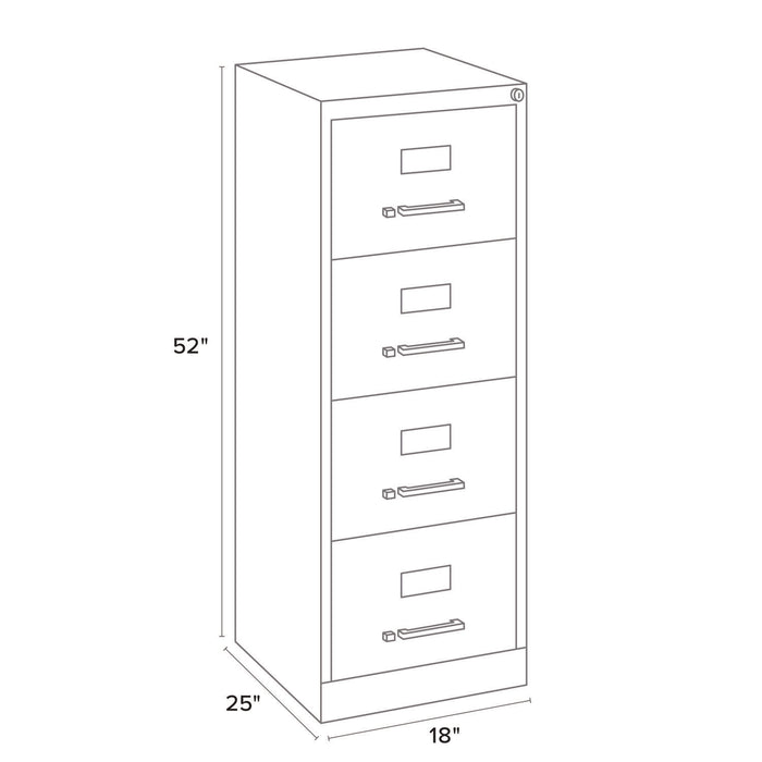 Economy Vertical File, 4 Legal-Size File Drawers, Light Gray, 18" x 25" x 52"