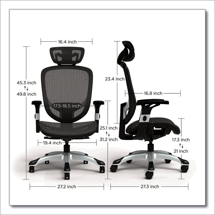 Minerva Ergonomic Mesh Swivel Task Chair, Supports Up to 275 lb, 17.24 to 20.98 Seat Height, Black Seat/Back, Black Base