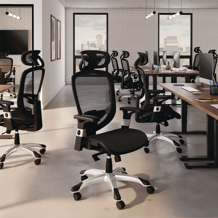 Minerva Ergonomic Mesh Swivel Task Chair, Supports Up to 275 lb, 17.24 to 20.98 Seat Height, Black Seat/Back, Black Base