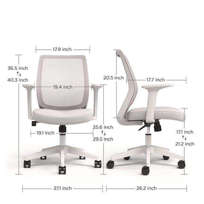 Wessex Ergonomic Fabric Mesh Swivel Task Chair, Supports Up to 275 lb, 17.09 to 20.83 Seat Height, Gray Seat/Back, White Base