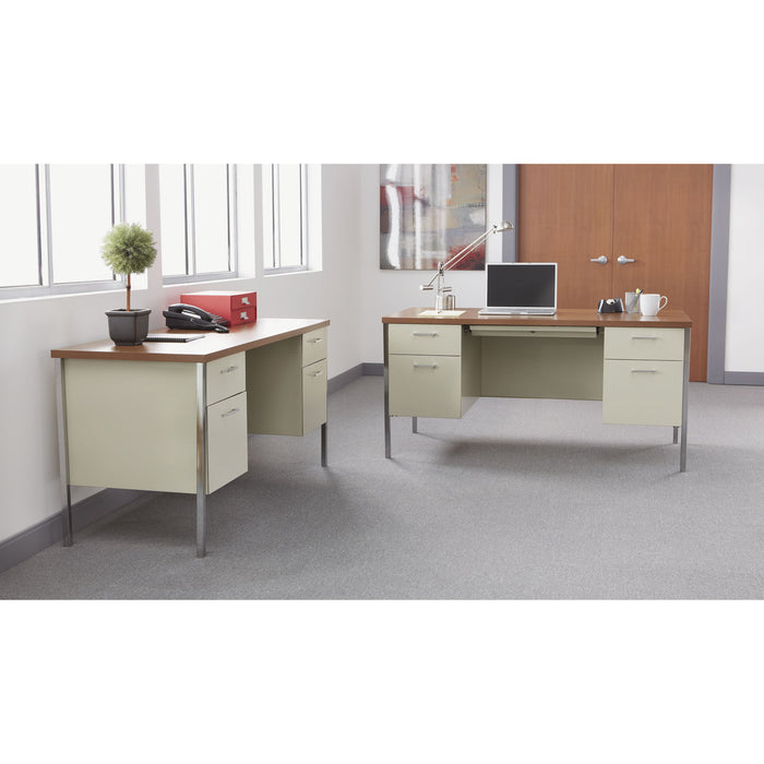 Double Pedestal Steel Desk, 60" x 30" x 29.5", Cherry/Putty, Chrome-Plated Legs